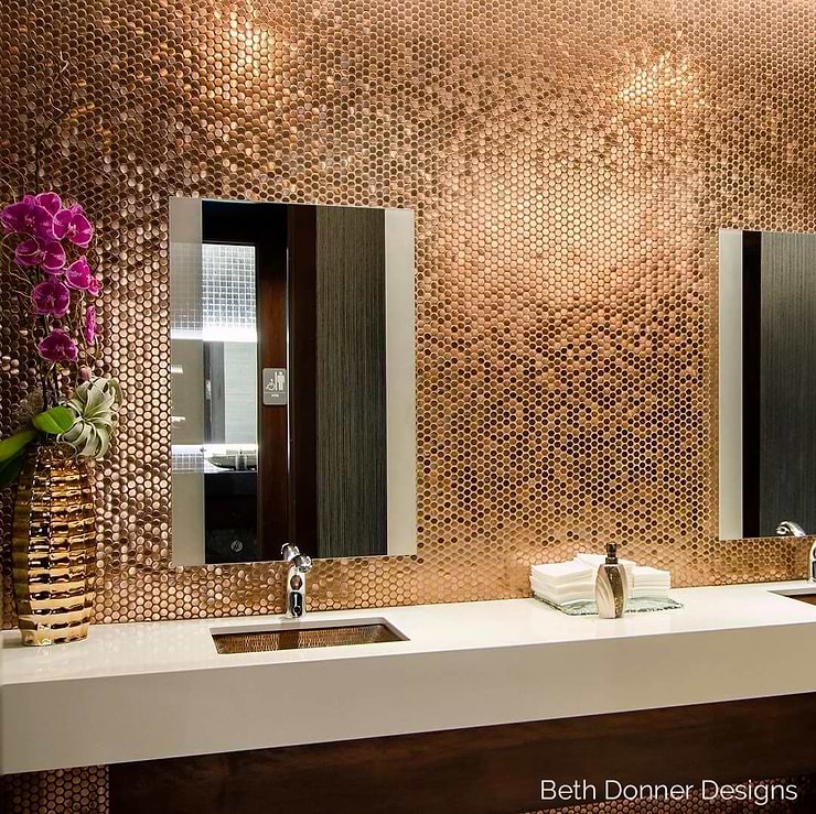Stainless Steel Metal Copper Penny Tiles 12x12 Sheets Tilebar
