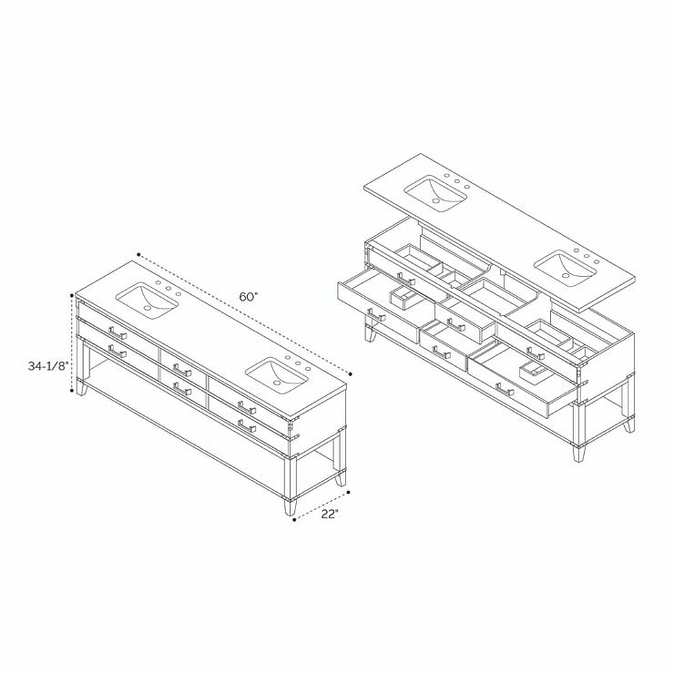 Calico Gray Oak 60" Double Vanity without Top