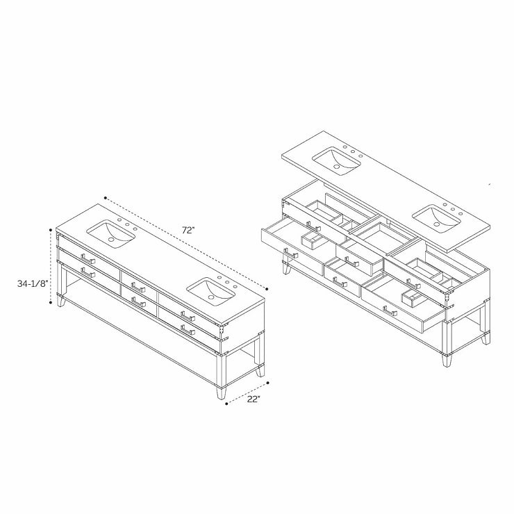 Calico Brown Oak 72" Double Vanity without Top