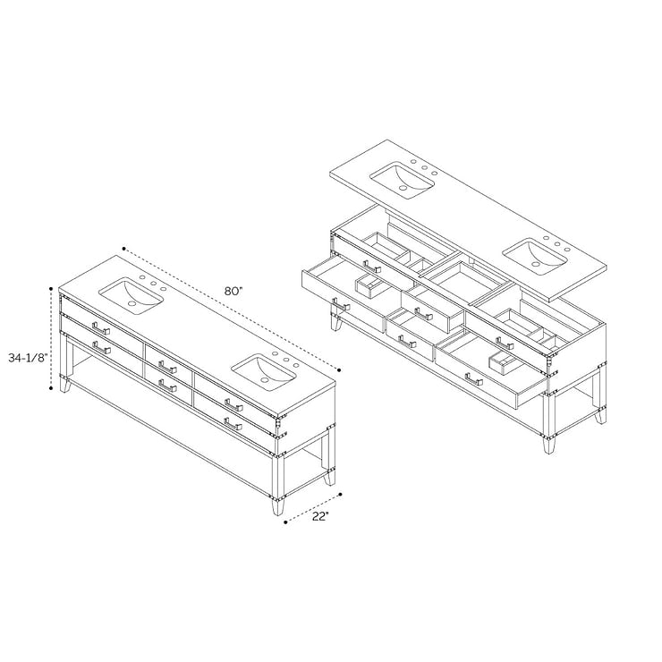Calico Brown Oak 80" Double Vanity without Top