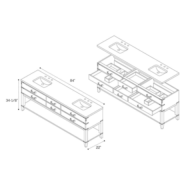 Calico Brown Oak 84" Double Vanity without Top
