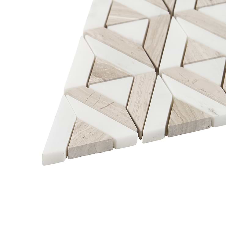 Monroe Triangle Asian Statuary and Wooden Beige Marble Mosaic Tile