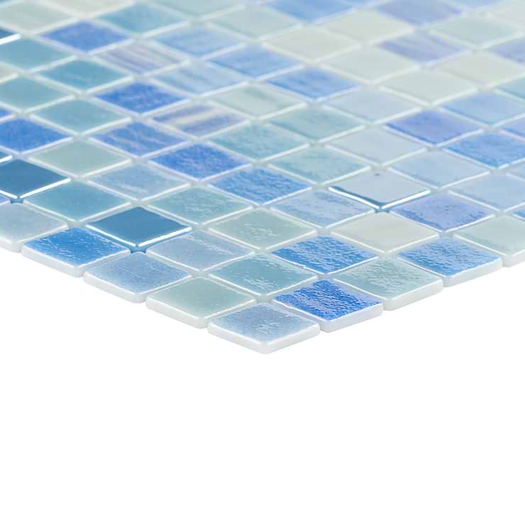 24 Sheet Scrap Lot: Swim Aquarius Blue 1x1 Polished Glass Mosaic Tile