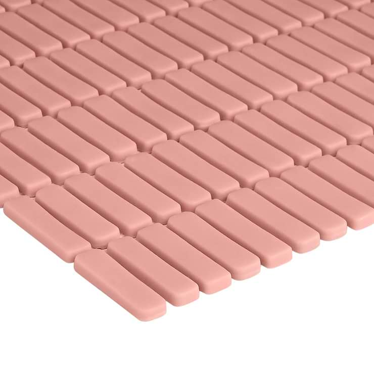 Venini Pink 1/2" x 2"  Mini Brick Frosted Glass Mosaic Tile