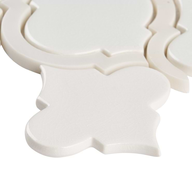 Nabi Arabesque Glacier White 4" Crackled Mixed Finish Glass & Marble Mosaic Tile