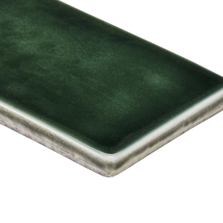 Nabi Subway Deep Emerald Green 3x6 Crackled Glossy Glass Tile