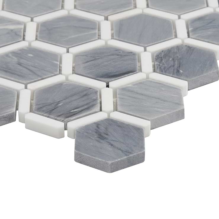 Florentine Halley Gray & White Thassos 2" Hexagon Polished Marble Mosaic Tile