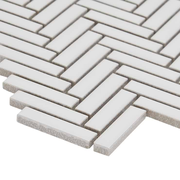 Kai White 1x2" Herringbone Matte Porcelain Mosaic Tile