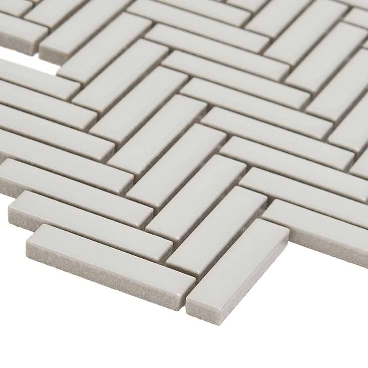 Kai White 1x2" Herringbone Glossy Porcelain Mosaic Tile