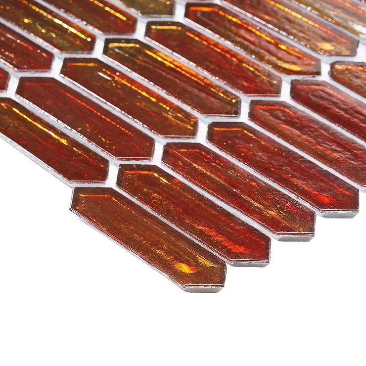Komorebi Picket Bonfire Red 1x3 Polished Glass Mosaic Tile