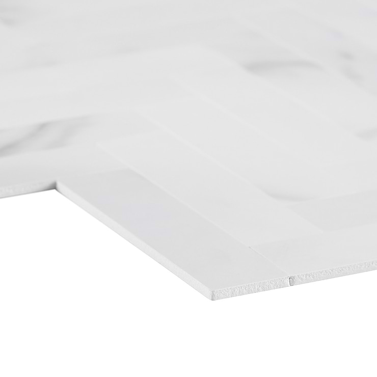 Calacatta LPS White Herringbone Seamless Solid Core Peel & Stick Self Adhesive Marble Look Matte Mosaic Tile