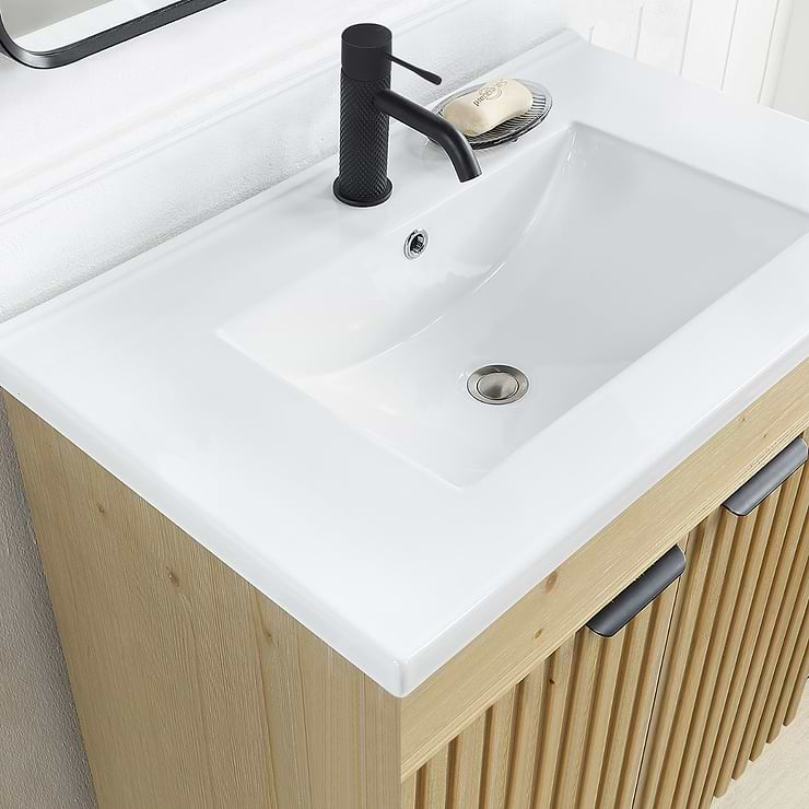 Gess Natural Oak 18" Single Vanity with White Ceramic Basin Top