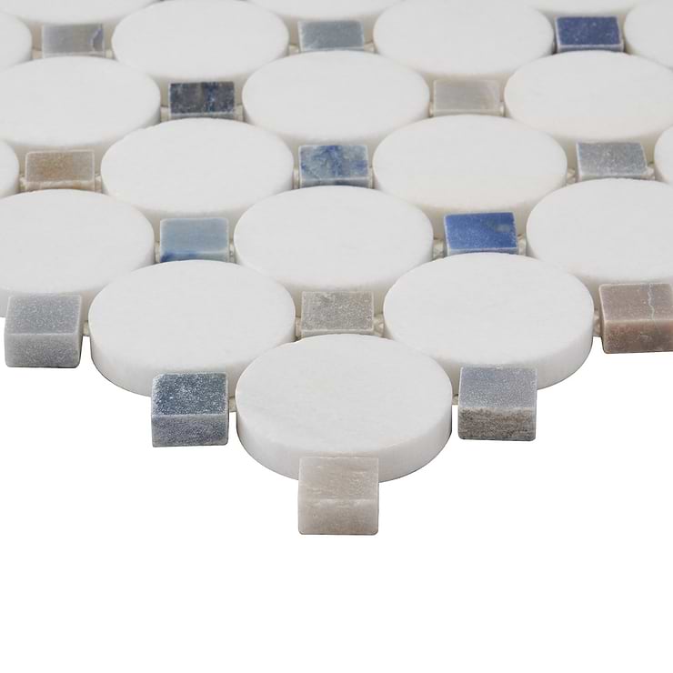 Kinetic Satellite 1x2 White Thassos & Blue Macauba Polished Marble Mosaic Tile