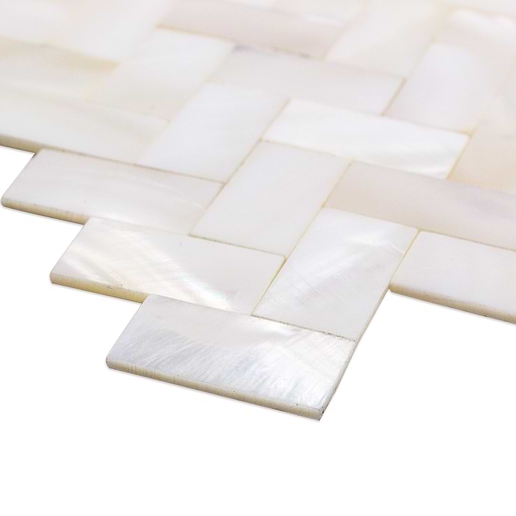 Serene White Pearl Herringbone Tile