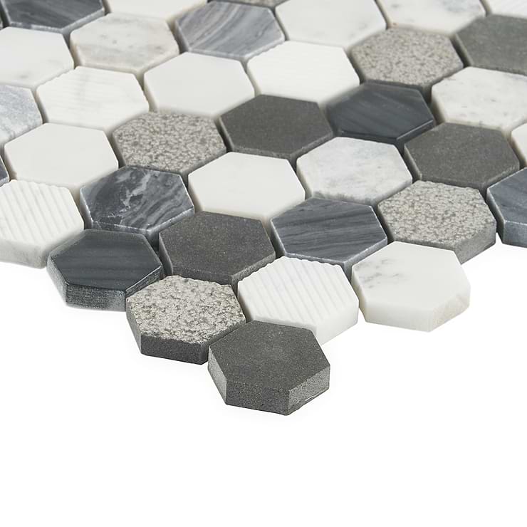 Esker Oxford Gray Hexagon Marble and Glass Tile