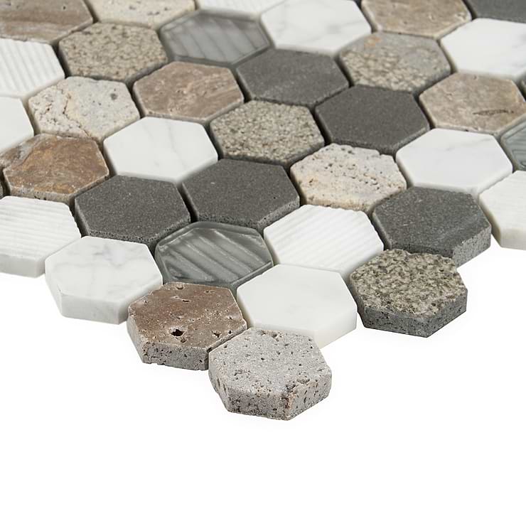 Esker Stratus Hexagon Marble and Glass Tile