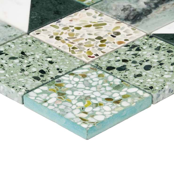 Elizabeth Sutton Artem Turaco Green 3x3 Polished & Honed Marble and Terrazzo Mosaic Tile