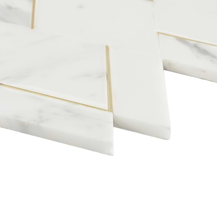 Enver Calacatta Polished Marble and Brass Mosaic Tile