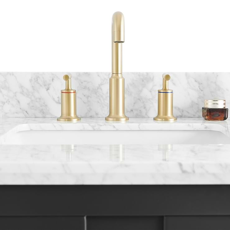 Iconic 24" Black and Gold Vanity with Carrara Marble Top and Ceramic Basin