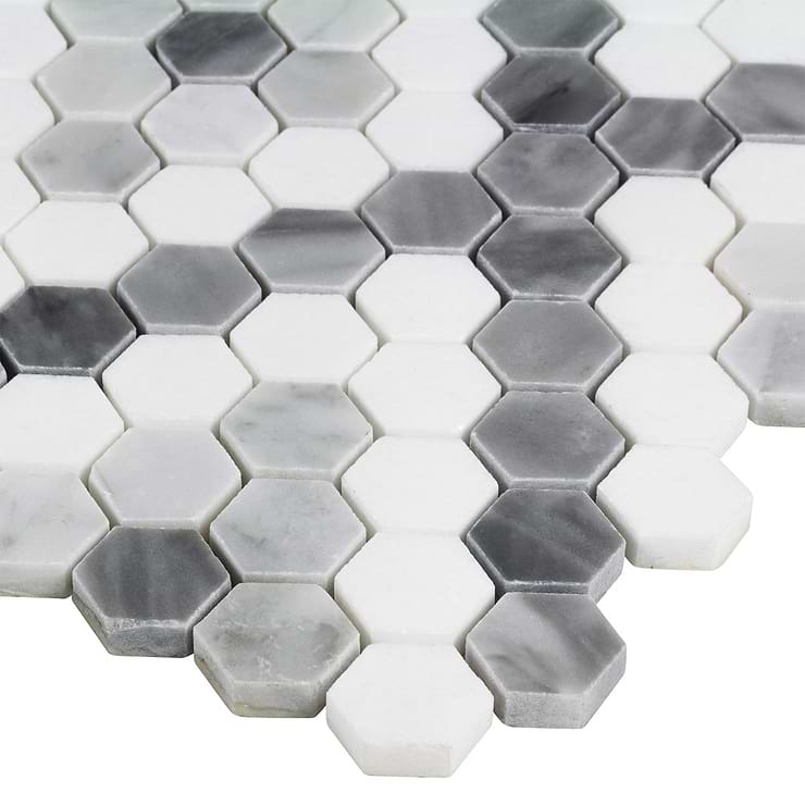 Euphoria Marble Amour Gray 1" Hexagon Patterned Diamond Polished Mixed Stone Mosaic Tile