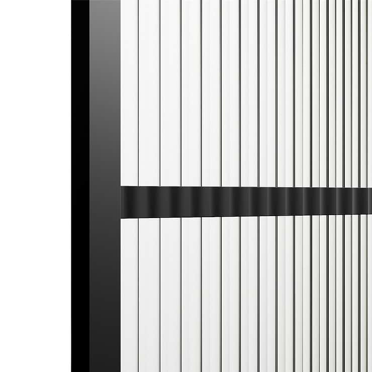 Finestra 34x74" Reversible Fixed Shower Door with Grid Fluted Glass in Matte Black