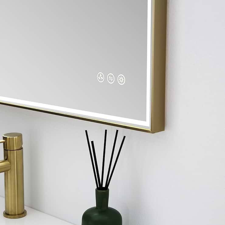 Mage Brushed Gold 18x36" Framed Rectangle LED Mirror