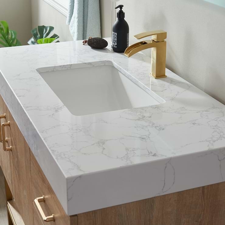 Ithica White Oak 42" Single Vanity and Gold Hardware with Atlantic Stone Top