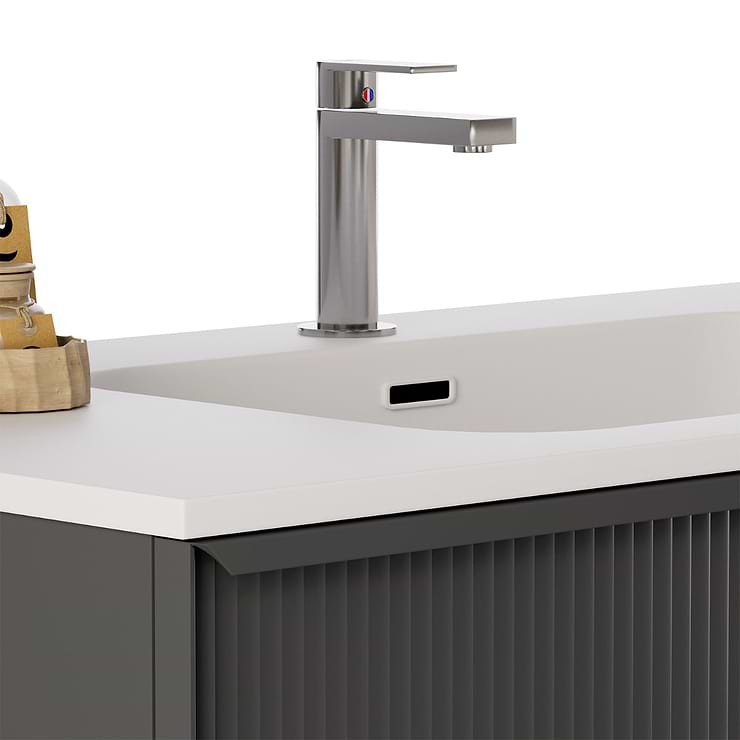 Astor Black 36" Single Vanity with Integrated White Solid SurfaceTop