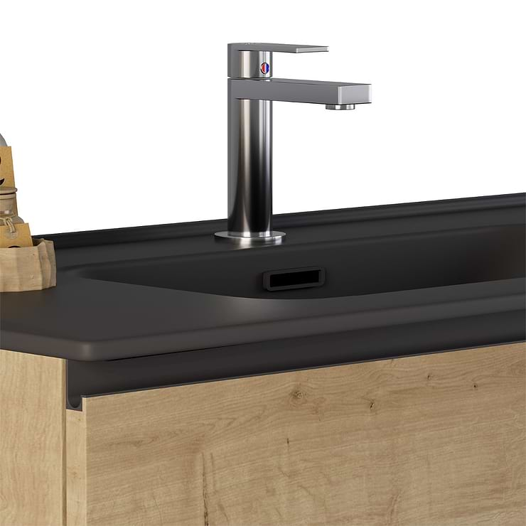 Duo Blonde Wood 32" Single Vanity with Integrated Black Ceramic Top