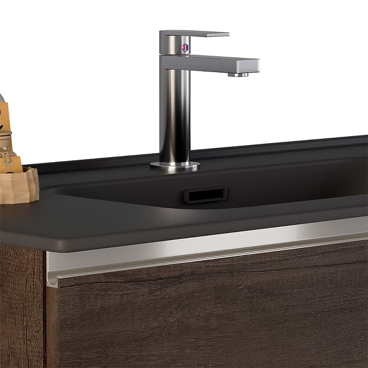 Duo Weathered Oak 24" Single Vanity with Integrated Black Ceramic Top