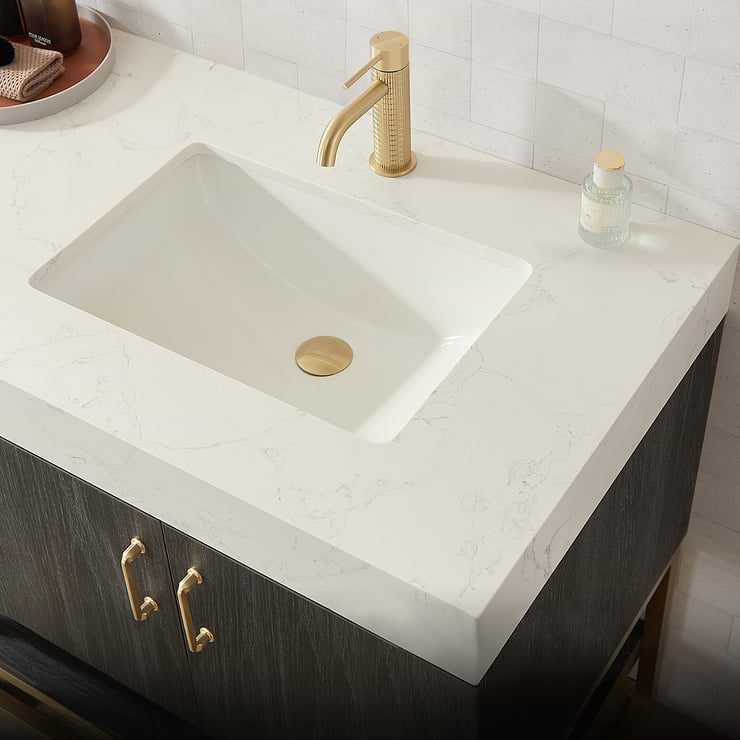 Ithica Black Oak 60" Single Vanity and Gold Hardware with Atlantic Stone Top