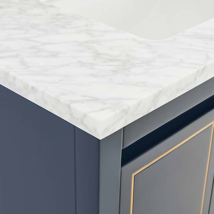 Province Navy and Gold 36" Single Vanity with Carrara Marble Top