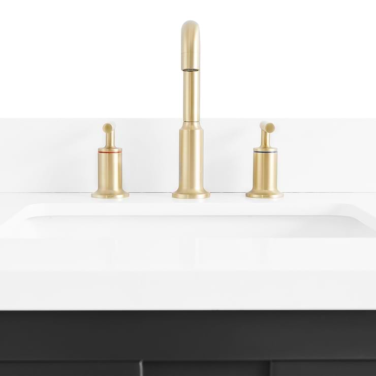 Iconic 24" Black and Gold Vanity with Pure White Quartz Top and Ceramic Basin