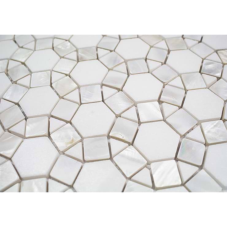 Victoria Pearl White Thassos Marble and Pearl Shell Tile