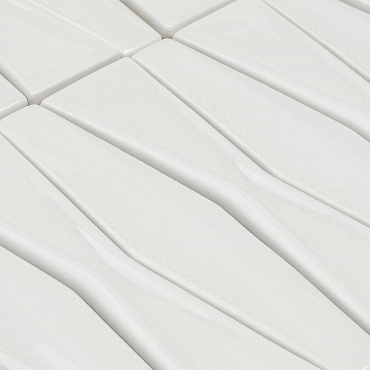 Nabi Harlequin Glacier White 2x8 Crackled Glossy Glass Mosaic Tile