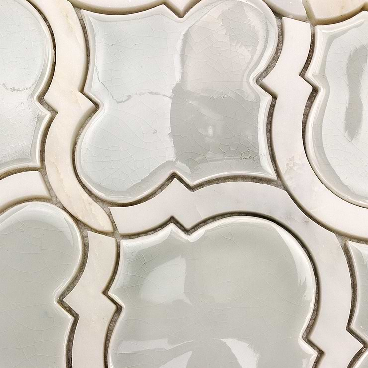 Nabi Arabesque Tundra Gray 4" Crackled Mixed Finish Glass & Marble Mosaic Tile