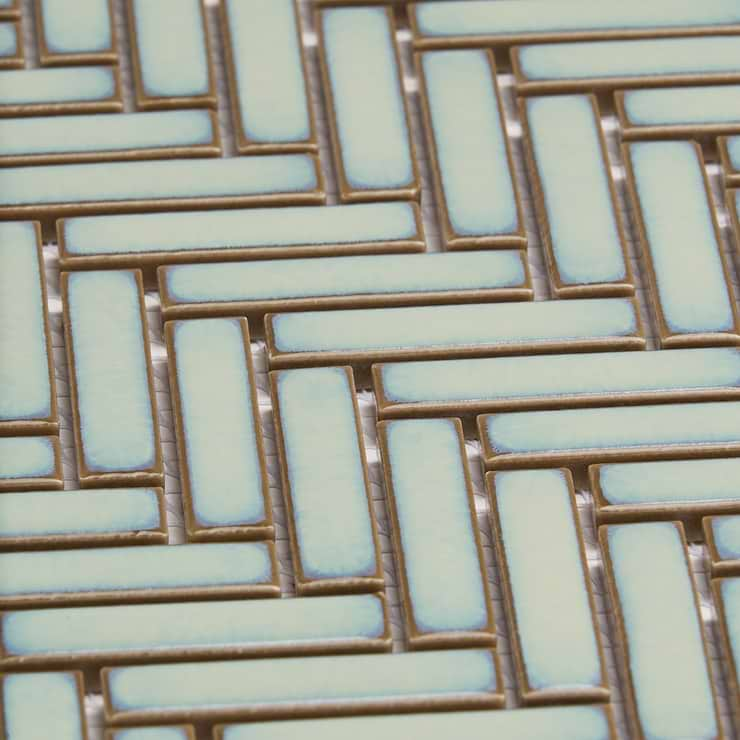 Kai Mint Green 1x2" Herringbone Glossy Porcelain Mosaic Tile