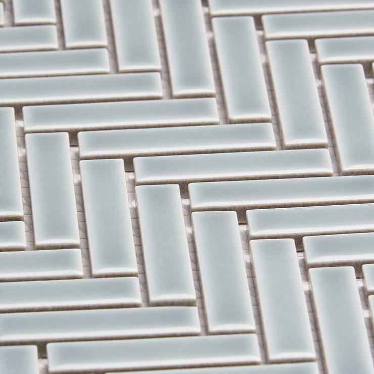 Kai Sky Blue 1x2" Herringbone Glossy Porcelain Mosaic Tile