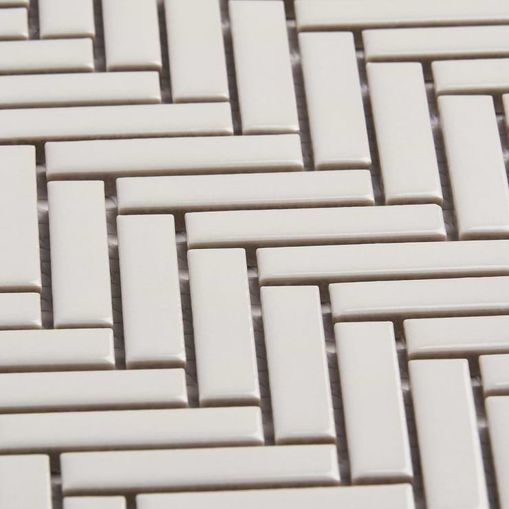 Kai White 1x2" Herringbone Glossy Porcelain Mosaic Tile