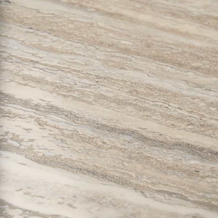 Romani Travertine Hazelnut Beige 3D Textured Veining 24x48 Stone Look Satin Porcelain Tile