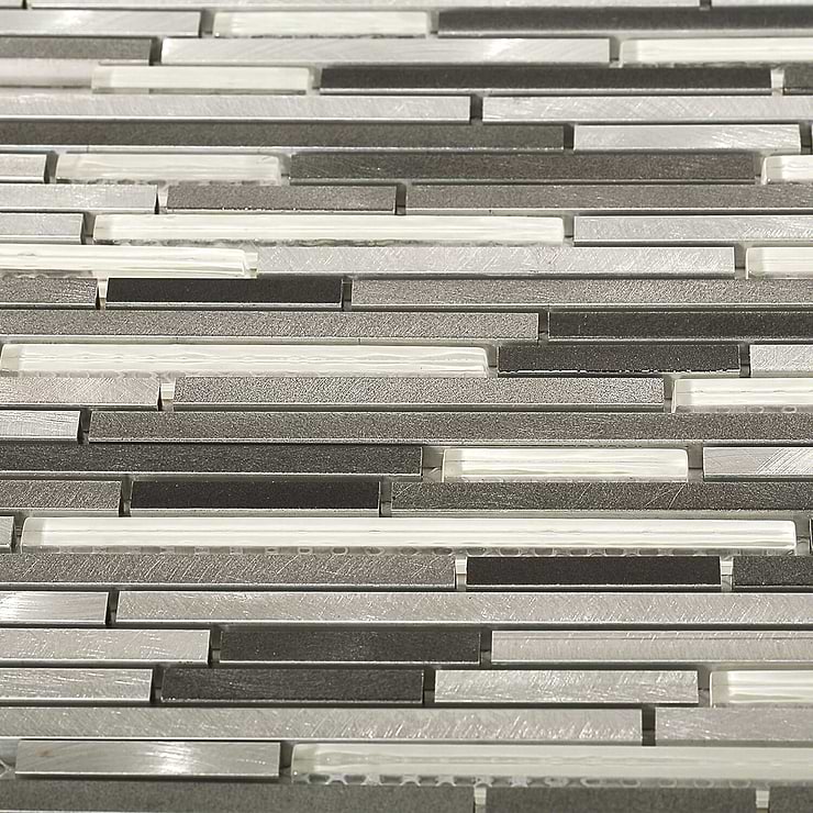 Industrial Stylus  Wetlands Aluminum Polished Mosaic Tile; in White, Silver, Platinum, Silver Gray Aluminum + Glass; for Backsplash, Bathroom Wall, Kitchen Wall, Wall Tile; in Style Ideas Art Deco, Beach