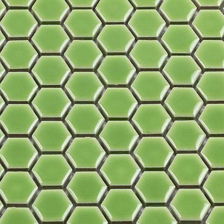 Eden Rimmed Electric Lime Hexagon Polished Ceramic Tile