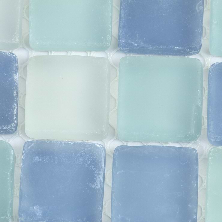 Coastal Seaside Squares Beached Frosted Glass Tile