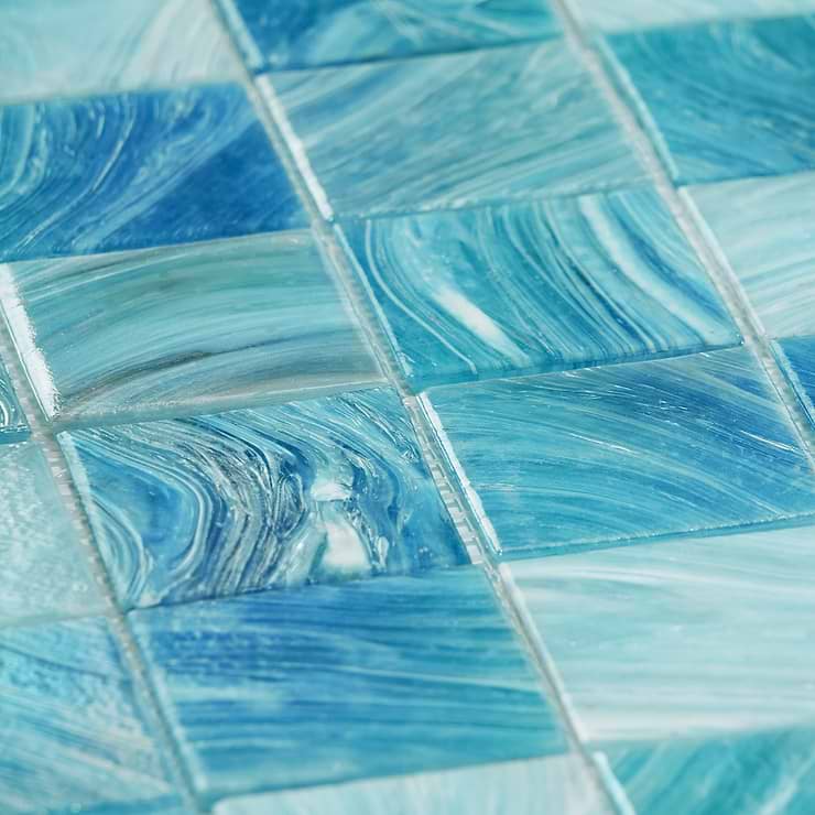 Aquatic Sky Blue 2x2 Square Glass Polished Mosaic Tile