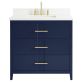 Iconic 36" Navy and Gold Vanity with Pure White Quartz Top and Ceramic Basin