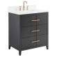 Iconic 30" Black and Gold Vanity with Pure White Quartz Top and Ceramic Basin