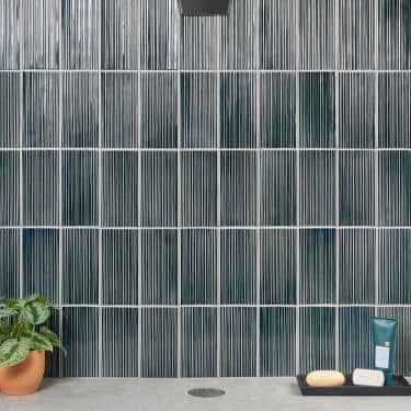 Nabi Subway Midnight Blue Green 4.5x9 Fluted Ridged Crackled Glossy Glass Tile