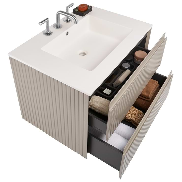 Linear Taupe 30" Single Vanity with Integrated White Solid Surface Top