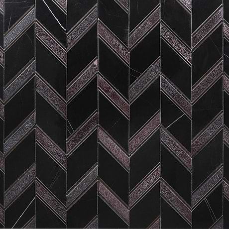 Magma Chevron Barcelona Nero Black Polished Marble & Lava Stone Mosaic