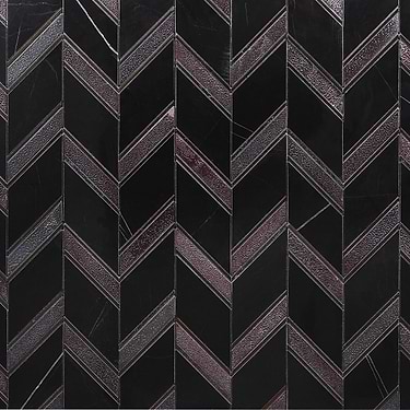 Magma Chevron Barcelona Nero Black Polished Marble & Lava Stone Mosaic - Sample